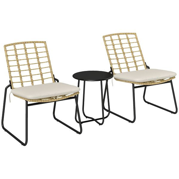 Outsunny 3-teiliges Gartenmöbel-Set, 2 Rattan-Stühle, 1 Tisch mit Metallplatte, Sitzkissen, Bistro-Set, Beige & Braun, 863-172V00CW