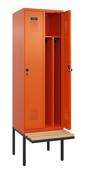 C+P Spind Evolo PLUS, 2 Abteile, 2120x600x815mm, 2004/2004, Drehriegel, Sitzfläche Holz, 0490407-20F S10023