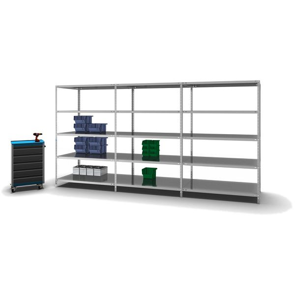 hofe Fachboden-Grundregal, 2000x800x1300 mm, 5 Fachebenen, verzinkt, 125 kg Fachlast, 625 kg Feldlast, zweiseitige Bedienung, WZG20813L