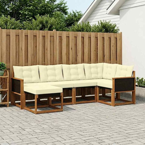vidaXL Outdoor-Sofagarnitur mit Kissen 6-teilig Natur und Creme, 3382054