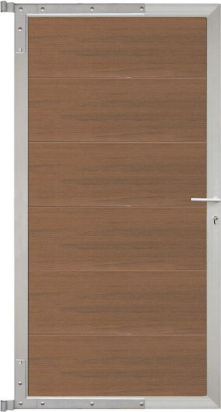 T&J ELZE-Tor-Komplettset, 90 x 173 cm, Füllung teak, Rahmen silber, 44051