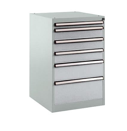 Manuflex Schubfachschrank BASETEC Stationär, Nutzhöhe 700 mm mit 6 Schubfächern, in alusilber ähnlich RAL 9006, SP1107.9006