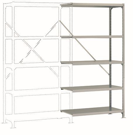 Manuflex Schweres Fachbodenregal lichtgrau Anbauregal mit 5 Stahlböden, HxBxT = 2000 x 1000 x 300 mm, RP2140.7035