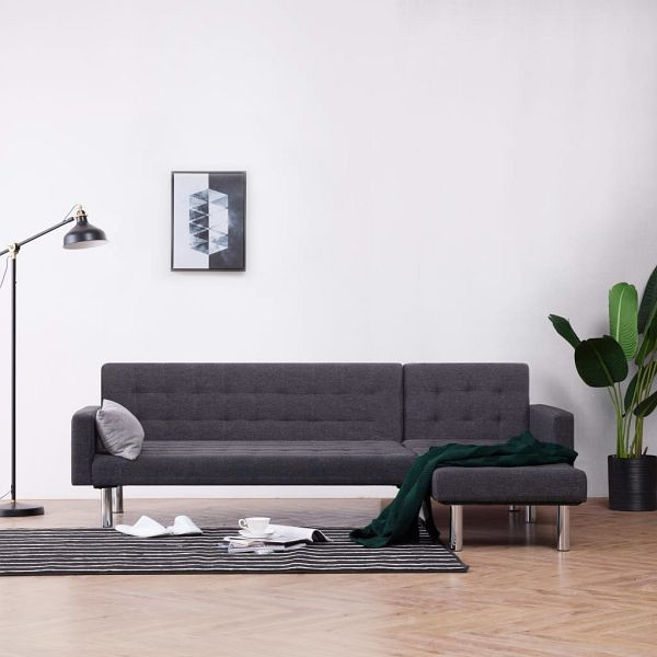 vidaXL Schlafsofa in L-Form Dunkelgrau Polyester, 282304