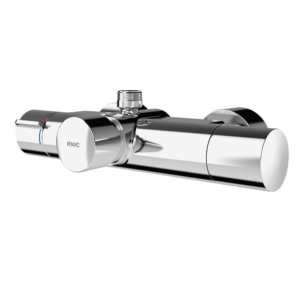 KWC Selbstschluss-Thermostatbatterie, F5 hydraulisch, für Montage Abgangsbogen/Aufputzduschrohr, mit Einheit mit C-Modul, 6V Batterie, 3600008422