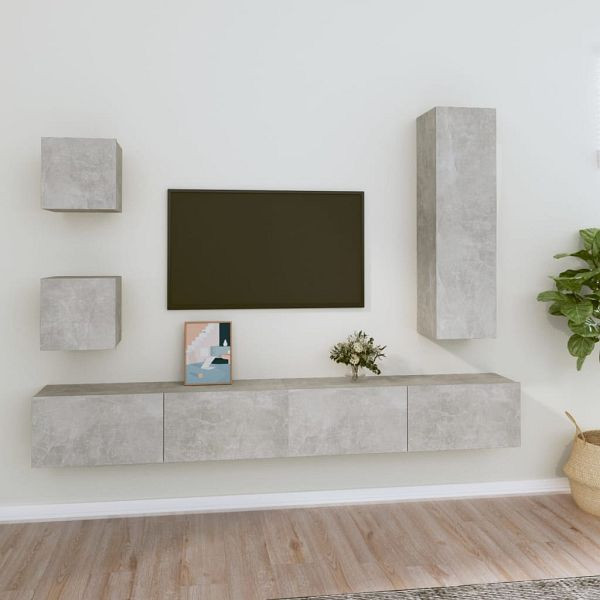 vidaXL 5-teilig TV-Schrank-Set Betongrau Holzwerkstoff, 3114449