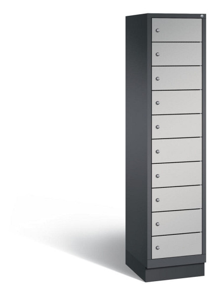 Deskin Laptopschrank, 1 x 10 Fächer, Alusilber RAL 9006, 420 x 500 x 1800 mm, ohne Elektrifizierung, 287852