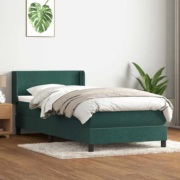 vidaXL Boxspringbett mit Matratze Dunkelgrün 80x220 cm Samt, 3317970