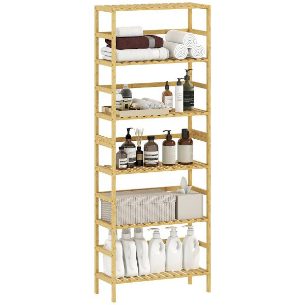 HOMCOM 6-Ebenen-Regal aus Bambusholz, verstellbare Regalböden, freistehendes Aufbewahrungsregal, Naturholz, 838-597V00ND