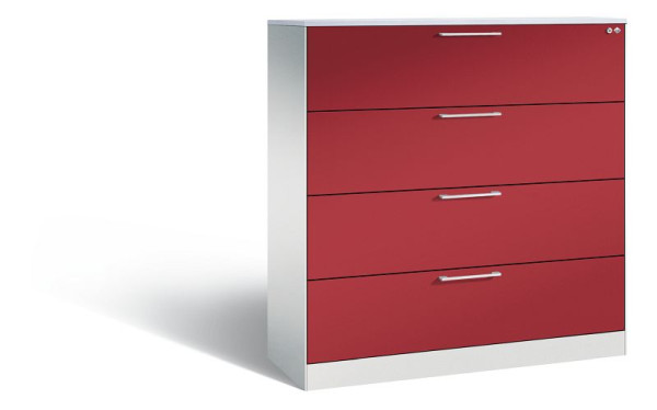 C+P Schubladenschrank Asisto, H1310xB1200xT435 mm, Grau/Rubinrot/DBS Hellgrau, 146021-413 S10187