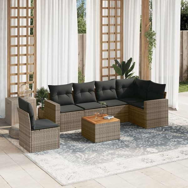 vidaXL 7-teilig Garten-Sofagarnitur mit Kissen Grau Poly Rattan, 3256480