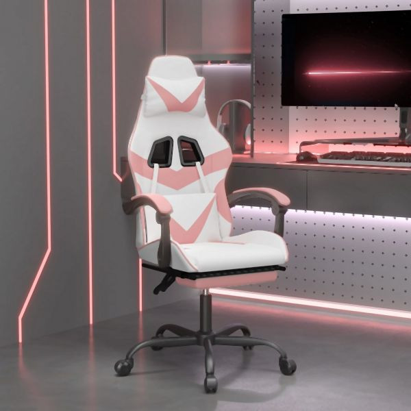 vidaXL Gaming-Stuhl mit Fußstütze Weiß und Rosa Kunstleder, 3143863