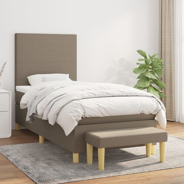vidaXL Boxspringbett mit Matratze Taupe 100x200 cm Stoff, 3136977