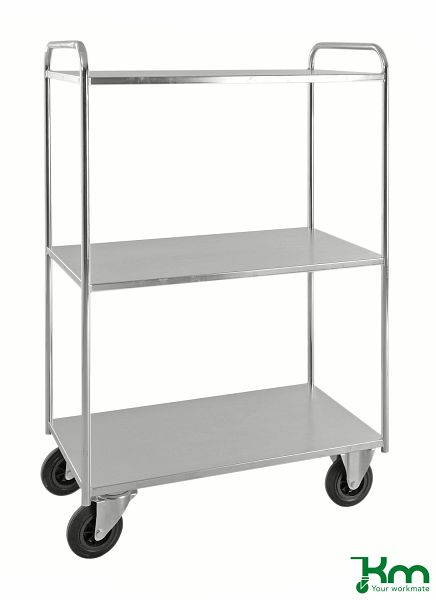 Kongamek Etagenwagen mit 3 Böden, vollständig geschweißt, 955 x 550 x 1470 mm, Verzinkt, 2 Bockrollen 2 Lenkrollen mit Bremse, KM4144-EB