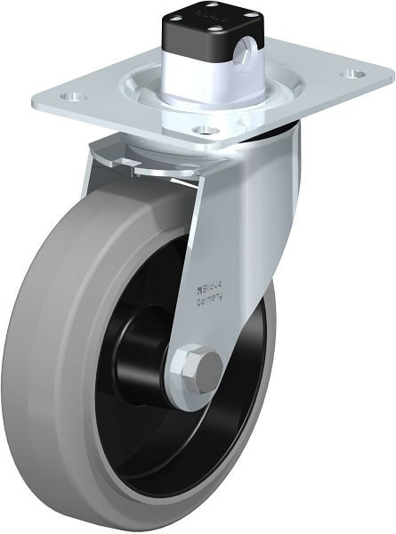 Blickle LE-POEV 161R-CS11-SG Stahlblech-Lenkrolle mit Anschraubplatte & Zentralfeststeller, Elastik-Vollgummi, Grau, 850138