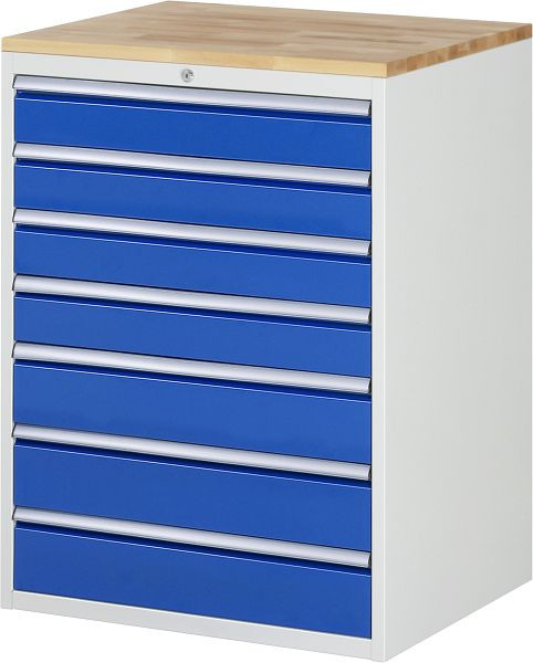 RAU Schubladenschrank Serie 7000, B770 x T650 x H1035mm, Buche-Massiv-Arbeitsplatte, Schubladen: 4xH120, 3xH150 mm, 13-XL7.10A-B.11