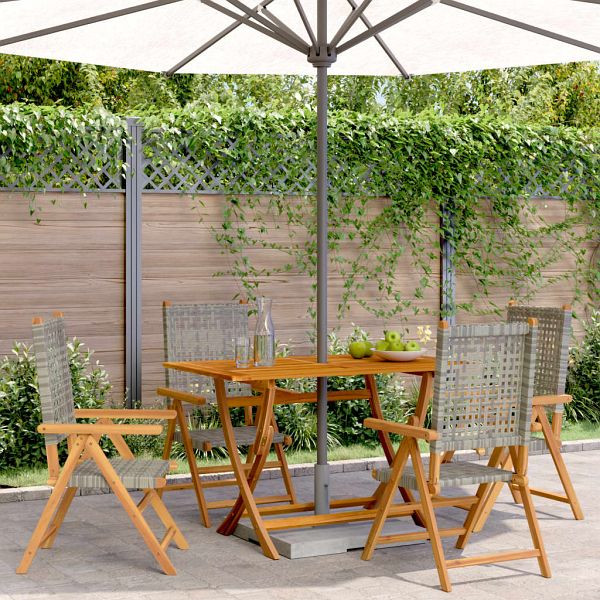 vidaXL Gartenstuhl Verstellbar 4 Stück Grau Poly Rattan Massivholz, 3214523