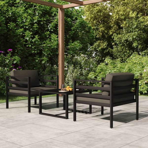 vidaXL 3-tlg. Garten-Lounge-Set mit Kissen Aluminium Anthrazit, 3107780