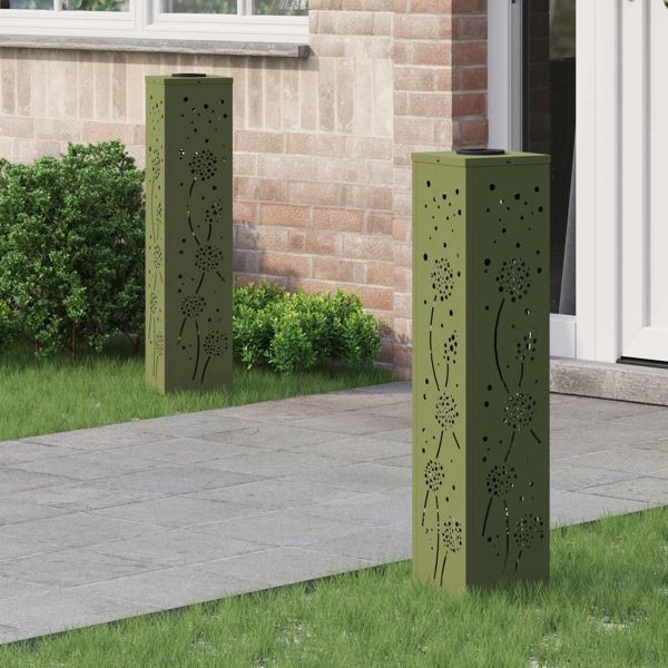 vidaXL Solar LED Weg Licht 2 pcs Olive Grün Kalt gewalzter Stahl, 879775