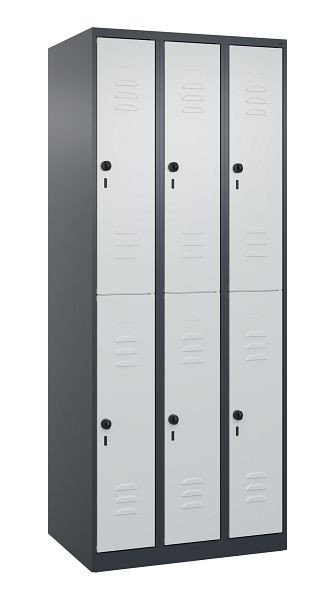 C+P Doppelstöckiger Spind Classic PLUS, 3 Abteile, 1850x750x500mm, 7016/7035, Drehriegel, 080300-39 S10011