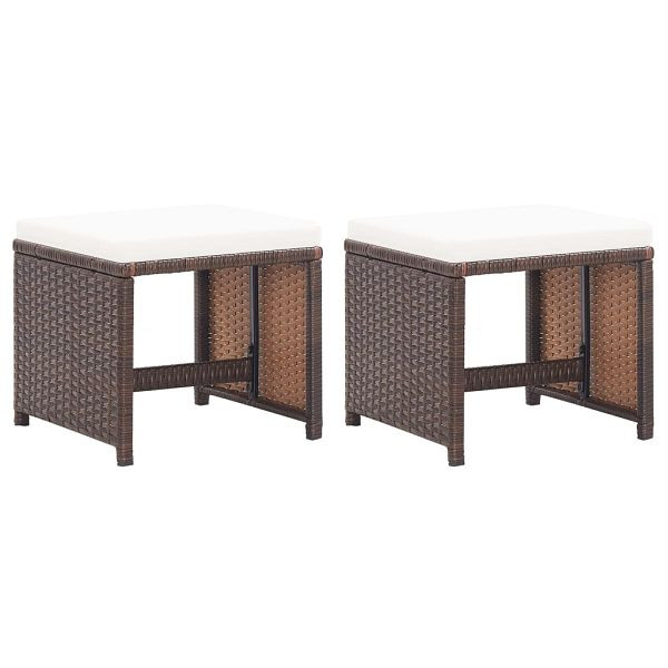 vidaXL Gartenhocker 2 Stück mit Sitzkissen Poly Rattan Braun, 46417