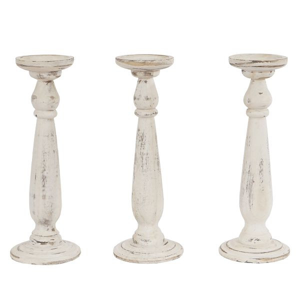 Mendler 3er Set Kerzenständer T360, Kerzenhalter, Shabby-Look Vintage Höhe 35cm, weiß, 38444