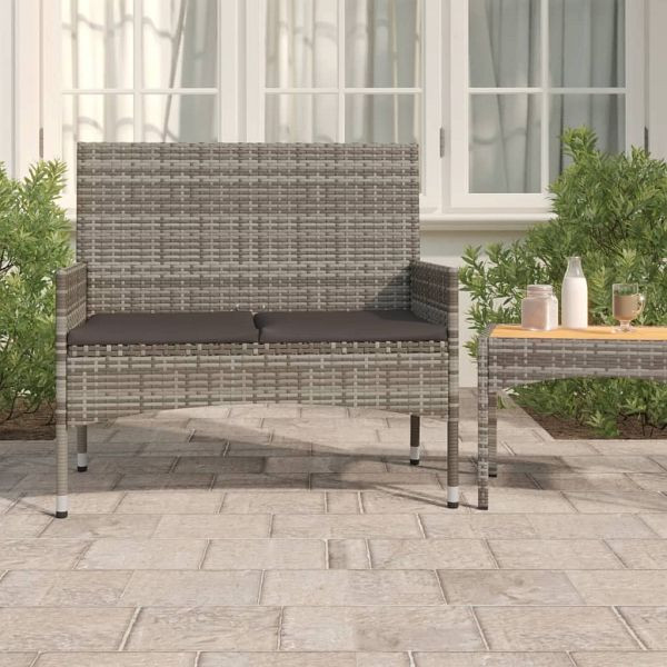 vidaXL Gartenbank 2-Sitzer mit Kissen Grau Poly Rattan, 319489