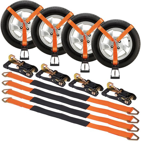 VEVOR Unterlegkeil-Spanngurt-Set, 5,08 x 243,84 cm Spanngurte Autotransport, 4-teiliges Anhänger-Spannsystem 5000 kg Orange, CLJGTJC42X1208QGAV0