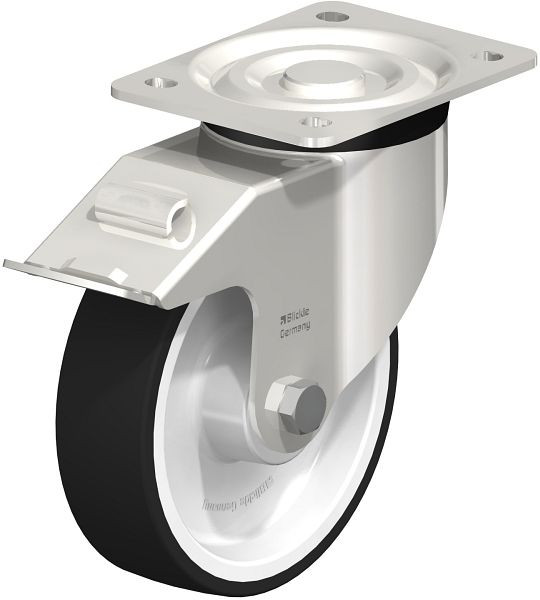 Blickle LX-POTH 160G-FI Edelstahl-Lenkrolle, mittelschwere Ausführung, mit Anschraubplatte & Feststeller, Thermoplastisches Polyurethan, Grau, 752343