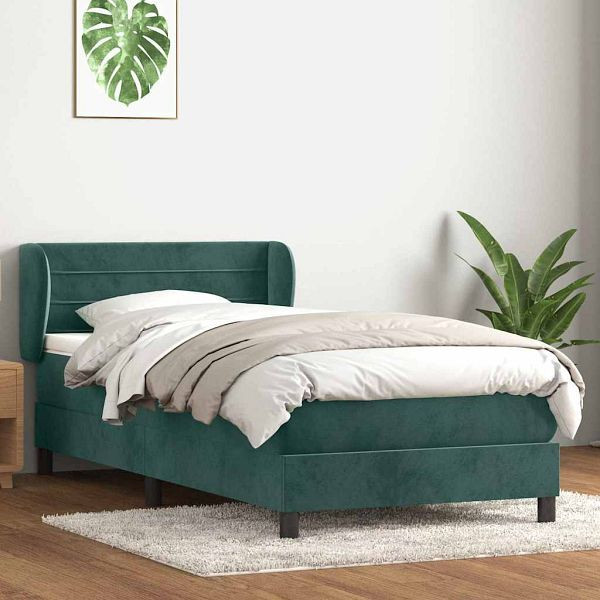vidaXL Boxspringbett mit Matratze Dunkelgrün 80x220 cm Samt, 3317634