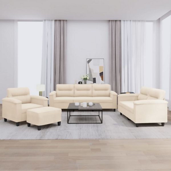 vidaXL 4-tlg. Sofagarnitur mit Kissen Beige Mikrofasergewebe, 3202301