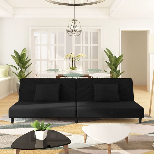 vidaXL Schlafsofa 2-Sitzer mit 2 Kissen Schwarz Samt, 375915