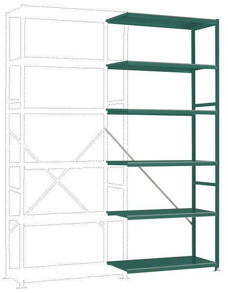 Manuflex Fachboden-Steckregal Color Anbauregal mit 6 Stahlböden, HxBxT = 2500 x 1000 x 300 mm, graugrün, RP1351.0001