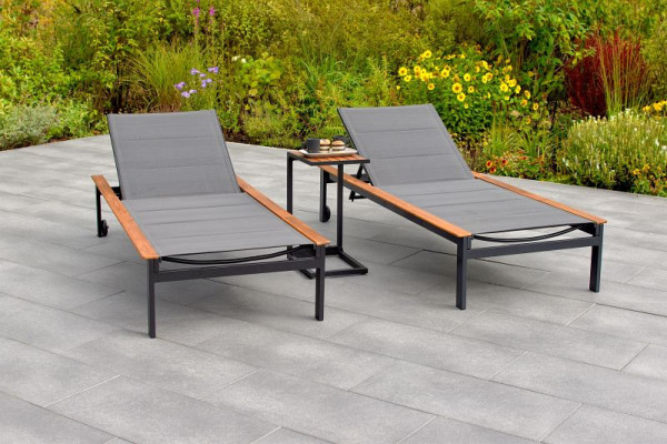 Merxx Paxos Liegen Set 3-teilig, 2 Paxos Liege, 1 Cee Beistelltisch, Alumiuniumgestell mit Textilbespannung und FSC Akazienholz, 50644-307