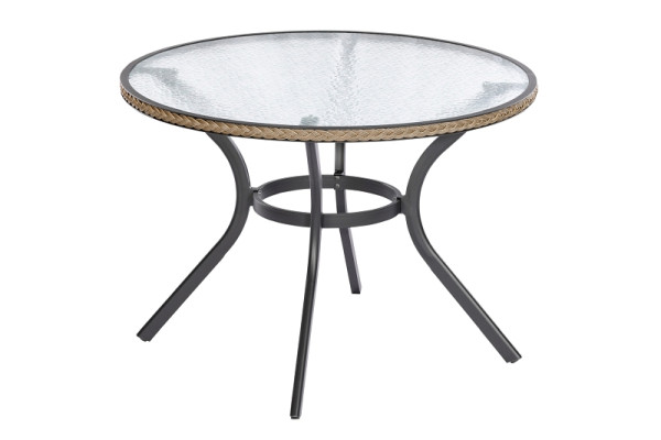 Merxx Ravenna Tisch Ø 100 cm, graphit/natur, matte Glasplatte, Aluminiumgestell mit Kunststoffgeflecht, 28211-211