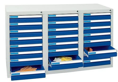stumpf Schubladenschrank Esta mit 24 Schubladen, grau/blau, B 1000 mm, H 900 mm, 251953