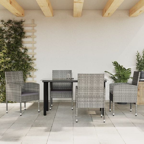 vidaXL 5-teilig Garten-Essgruppe Grau und Schwarz Poly Rattan und Stahl, 3203330
