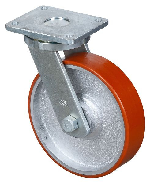 BS Rollen Schwerlastrolle, Rad-Breite 75 mm, Rad-Ø 300 mm, Tragfähigkeit 2000 kg, Guss-Polyurethan 95 Shore A, Radkörper Guss, Kugellager, RR100.C10.301