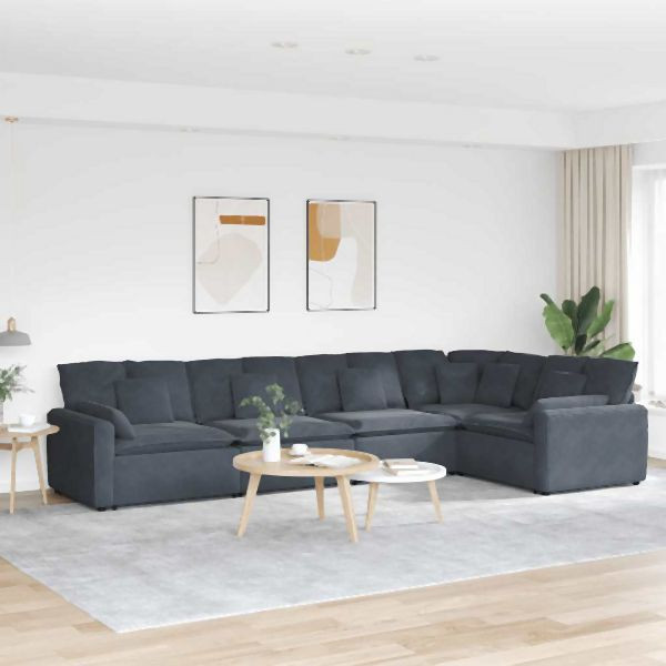 vidaXL Modulares Sofa mit Kissen Samt Dunkelgrau, 3321329