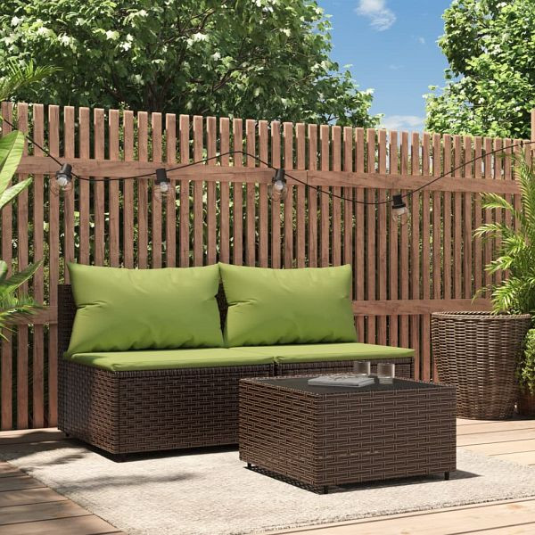 vidaXL 3-teilig Garten-Lounge-Set mit Kissen Braun Poly Rattan, 319835