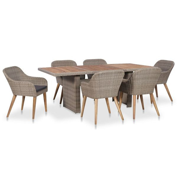 vidaXL 7-tlg. Garten-Essgruppe mit Auflagen Poly Rattan, 3057814