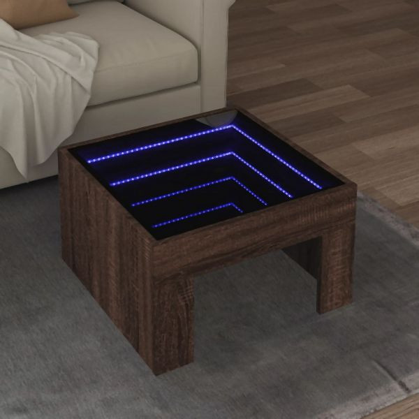 vidaXL Couchtisch mit Infinity-LED Braun Eichen-Optik 50x50x30 cm, 847608