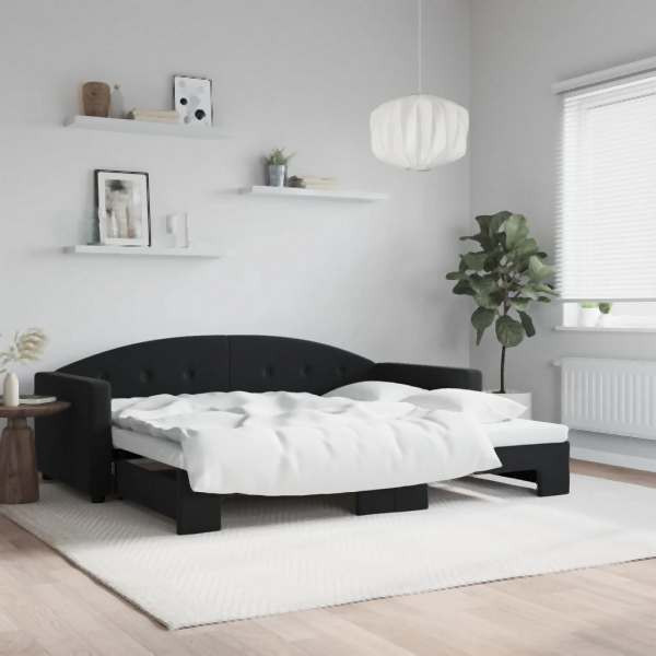 vidaXL Tagesbett Ausziehbar Schwarz 90x190 cm Samt, 3197316