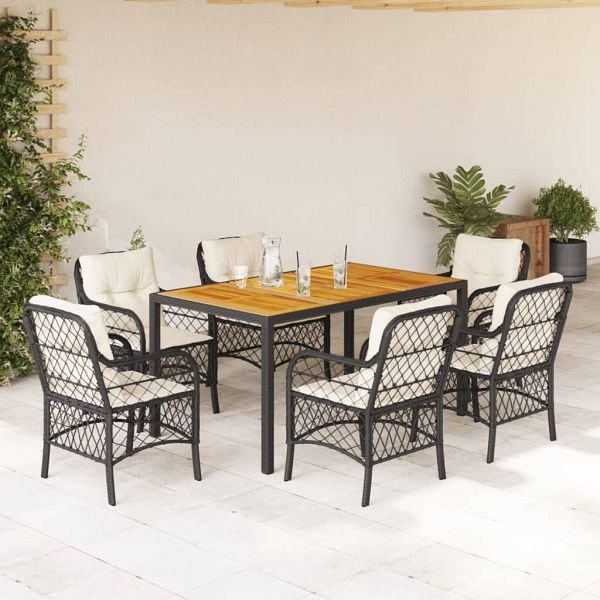 vidaXL 7-teilig Garten-Essgruppe mit Kissen Schwarz Poly Rattan, 3212039