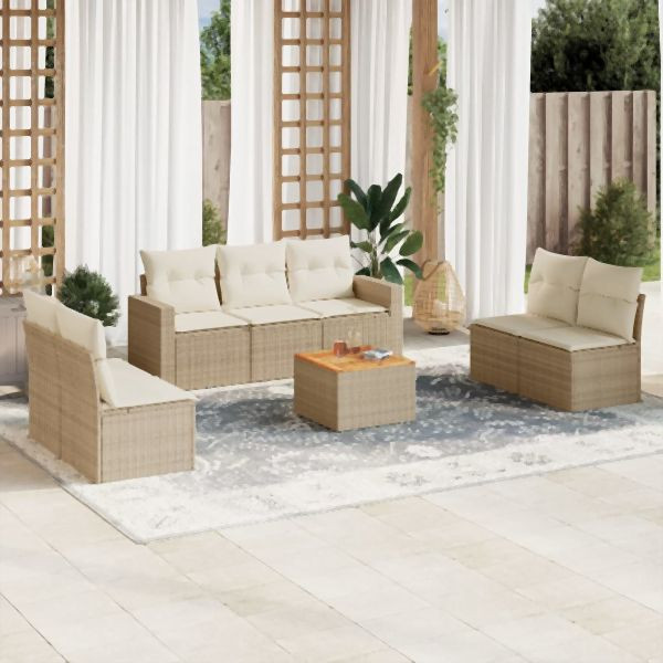 vidaXL 8-tlg. Garten-Sofagarnitur mit Kissen Beige Poly Rattan, 3224077