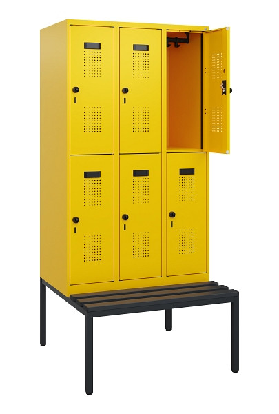 C+P Doppelstöckiger Spind Evolo PLUS, Bank, 6 Fächer, 1950x900x815mm, 1023/1023, Drehriegel, Sitzfläche Kunststoff, Sitzbank, 0493505-30 S10125