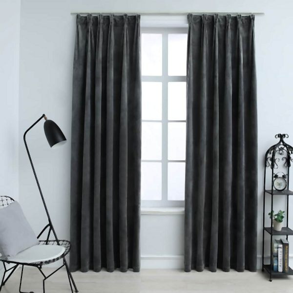 vidaXL Verdunkelungsvorhänge mit Haken 2 Stück Samt Anthrazit 140x245cm, 134502