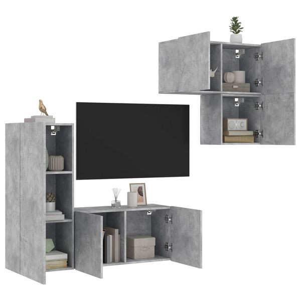 vidaXL 4-teilig Wohnwand Betongrau Holzwerkstoff, 3216431