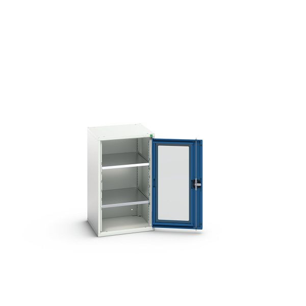 bott verso Flügeltürschrank mit Sichtfenster, mit 2 Fachböden, BxTxH: 525 x 550 x 900 mm, Lichtgrau / Enzianblau, 16926075.11