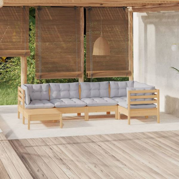 vidaXL 6-teilig Garten-Lounge-Set mit Grauen Kissen Kiefer Massivholz, 3096537